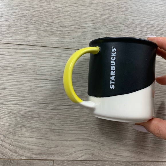 Starbucks Matte Black White Angle Dipped Glaze Yellow Handle Coffee Mug 2017 - Picture 5 of 8